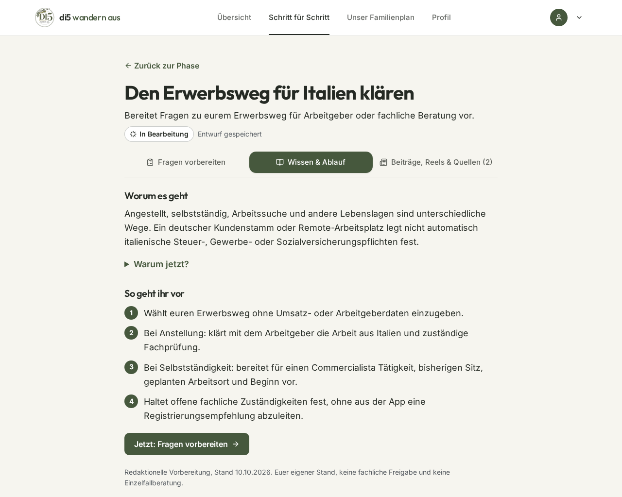 Wissen & Ablauf eines Schritts mit Erklärung und Handlungsschritten